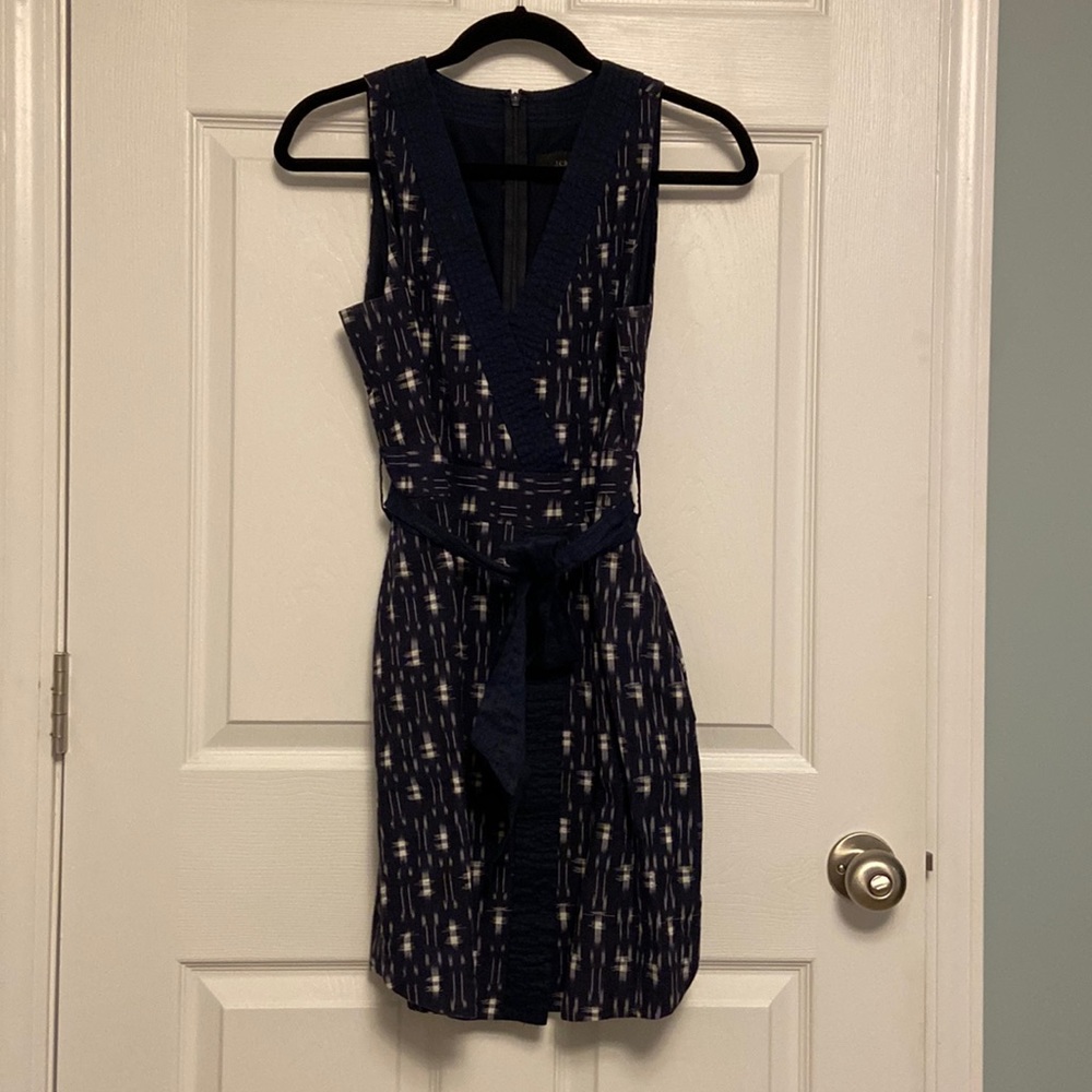 J Crew navy white faux wrap dress 6P 6 petite